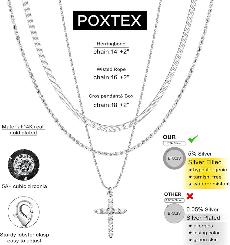 Poxtex قلادة صليب للنساء والفتيات، قلادة صليب رقيقة مطلية بالذهب عيار 14K والفضة، مجوهرات قلادة تشوكر غير قابلة للتأكسد ومقاومة للماء، عصرية وجميلة وبسيطة، قلادة صغيرة لهدايا عيد الفصح والعماد والإيمان الديني - Image 3